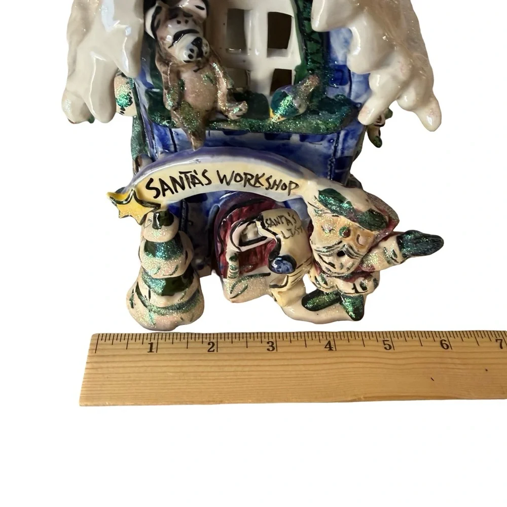 Blue Sky Corp Santa's Workshop Ceramic Candle Holder